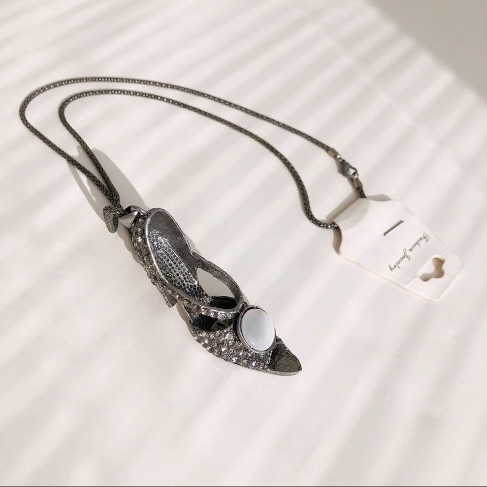 Long Chain Necklace with Metal & Crystal Shoe Pendant